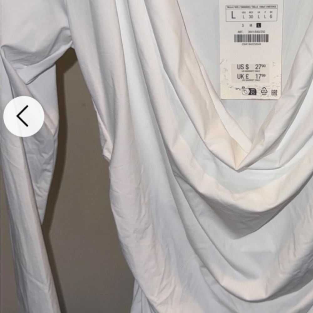 Zara White Backless Draped Long-Sleeve Dress